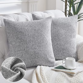 jinchan Burlap Textured Pillow Covers Modern Farmhouse Pillowcase Rustic Heathered Sturdy Cushion Covers for Sofa Couch Bed 18 x 18 Inch Grey Pack of Two