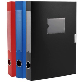 Foldable A4 Document Box with Lid, Pack of 3 Plastic Archive Cases, 31x24x4cm, File Folder Organizer Document Storage File Boxes for Office, School, Letter Size Paper (Multicolor)