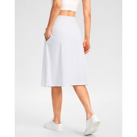 Viodia 25" Knee Length Long Skorts for Women with Pockets Dressy Casual Midi Skort Summer Travel Modest Skirts White L