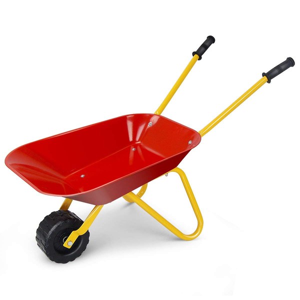 Nightcore Kids Metal Wheelbarrow, Metal Construction Toys Kart, Yard Rover Steel Tray, Tote Dirt, Tools, Leaves in Garden for Toddlers (Red)