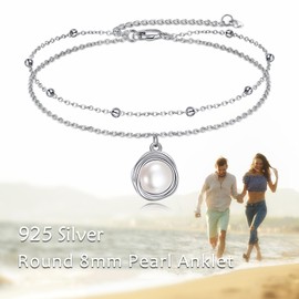 POPLYKE S925 Sterling Silver Pearl Anklet Layered Chain Ankle Bracelet for Women Summer Beach Pearl Jewelry