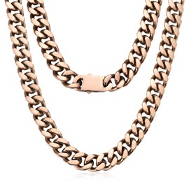 ROWIN&CO Men's Miami Cuban Chain Necklace Rose Gold Plated 16mm Chunky Stainless Steel Cuban Curb Link Collar, Hypoallergenic Hip Hop Jewelry, 20-30 Inch, Gift Box
