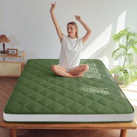 MAXYOYO 6" Extra Thick Futon Floor Mattress, Queen Size Diamond Pattern Tatami Pad Japanese Bed Roll Up for Adults and Guests, Green