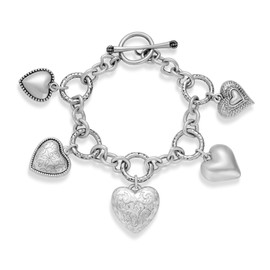 CLASSYZINT Silver Puff Heart Bracelet Heart Charm Bracelet Charm OT Toggle Bracelet Vintage Chunky Chain Bracelet