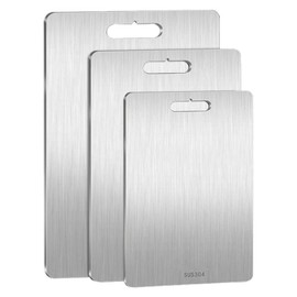 3-Piece Stainless Steel Cutting Board Set with 7.9"x11.42", 9.06"x13.4", and 11.8"x15.4" Sizes, Double Sided Dishwasher Safe Kitchen Chopping Boards for Meat, Vegetables, and Fruits