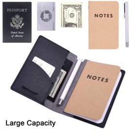 Journal Cover, 2 Pack Wisdompro PU Leather Notebook Cover for Field Notes, or Other 3.5" x 5.5" Pocket Notebooks - Black