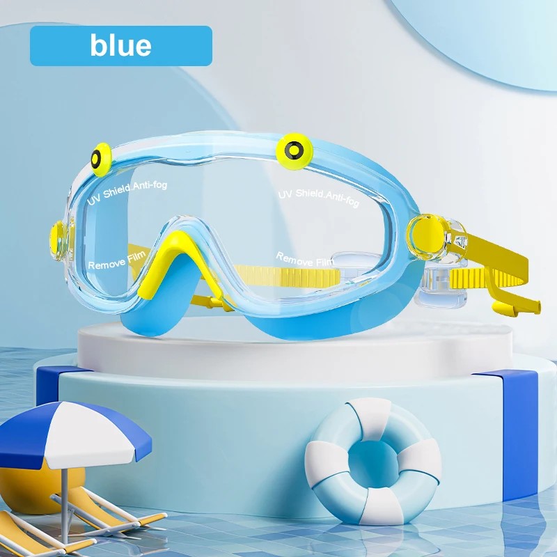 Kids Swim Goggles with Earplugs – Big Frame Anti-Fog No-Leak