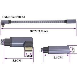 AAOTOKK 2Pack Right & Left Angled Flat Braided USB Type C 3.1 Adapter 60W&3A 90 Degree Type C 3.1 USB Male to Female 10Gbps Cable Supports Charging,Data,Audio,Video Cable for Mobile Phone.(0.3M-M/F)