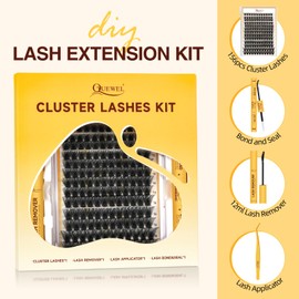 QUEWEL DIY Lash Extension Kit, 156 PCS Lashes Cluster Kit D Curl Eyelash Clusters Kit Include Mix10-18mm EyeLash Clusters Lash Bond and Seal,Tweezers and Glue Remover(QUBM-MIX10-18)