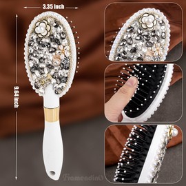 Framendino, 1 Pack Bling Rhinestone Hair Brush Glitter Crystal Detangle Massage Comb for Women White Gold