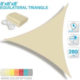Patio Paradise 8' x 8' x 8' Waterproof Sun Shade Sail Triangle with Hardware Kit, Shade Canopy Square UV Block Awning Cloth Outdoor Patio Covers for Garden Backyard Pergola, Beige