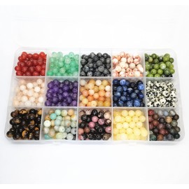 Basigeese 750pcs Natural Stone Beads Polished Beading 6mm Loose Beads Gemstone Crystal Energy Stone Healing Power for DIY Jewelry Making (6mm 15 Materials A)