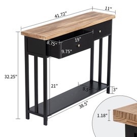 FLYJOE Solid Wood Console Table with 2 Fabric Drawers, Entryway Table with 2 Storage Shelves, Sofa Table for Entryway, Hallway, Living Room, Kitchen or Behind Couch in Foyer, Black