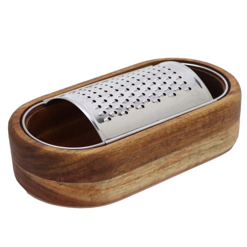 TAMUME Stainless Steel Hand Grater with Integrated Wooden Container