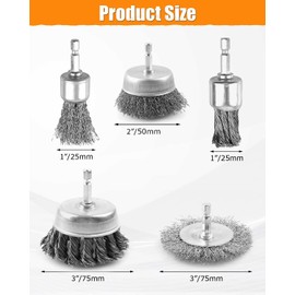 WENHUALI 5 Pcs Drill Wire Brush Set, Heavy Duty Wire Brush Wheel for Drill, 1/4'' Hex Shank Wire Brush Drill Attachments Coarse Carbon Steel Crimped, Great for Cleaning Rust, Paint, Abrasive.