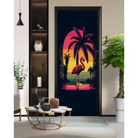 FLFK Door Sticker - Flamingo Peel and Stick Door Mural Wall Decals, Removable Self-Adhesive Door Wallpaper for Home Decor, Combined Size 30.3" W x 78.7" L, Split into 2 Pieces