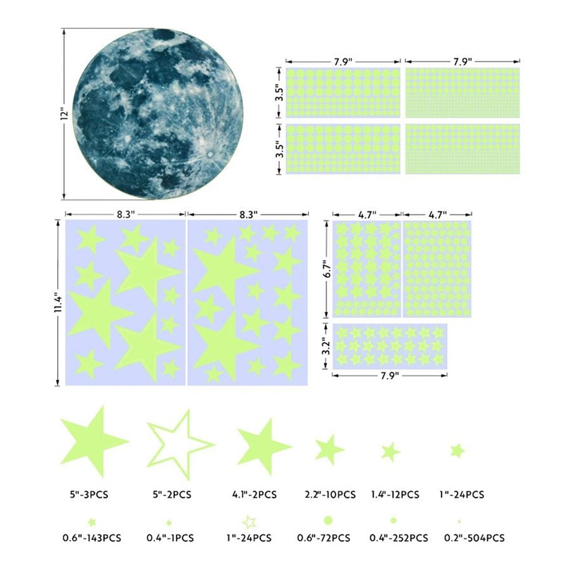 Glow in the Dark Blue Moon Stars Wall Stickers Nursery