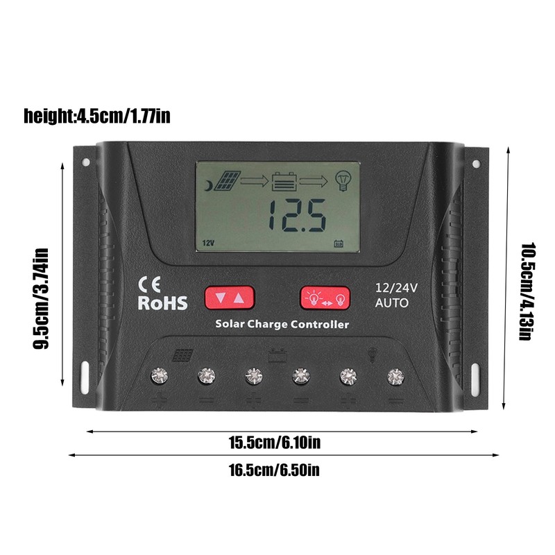 30A 12V/24V PWM Solar Charge Controller Regulator LCD Display Automatic