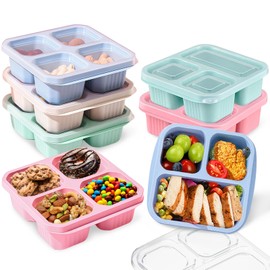 7 Pack Snack Box with Compartments, Snack Boxes for Kids, Reusable Bento Lunch Boxes with Transparent Lids, Kids Adults Leakproof Divided Food Storage for School Work Travel (Pink/Beige/Green/Blue)