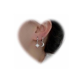 Crymystal Vintage Sun Moon Star Dangle Ohrringe Griechische Mythologie Mädchen Asymmetrische Tropfen Ohrringe Tropfen Dangle Ohrringe für Frauen Lover Geburtstag Absolventen Juwelen Geschenke (Silber)