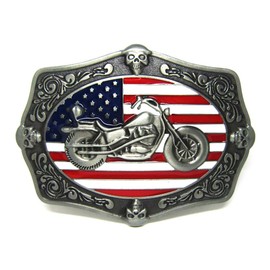 MASOP Motorcycle Skull Decoration American Flag Belt Buckle Antique Vintage