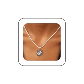 Xduargs Boho Sunburst Choker Necklace Sunrise White Rope Necklace Vintage Sun Wax Waterproof Necklace Silver Sun Celestial Flower Pendant Necklace Jewelry for Women