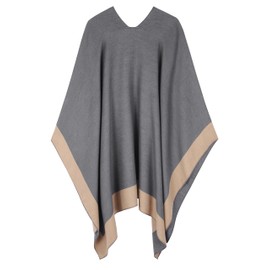 MissShorthair Women's Shawl Wrap Open Poncho Cape Reversible, Dark Gray+beige