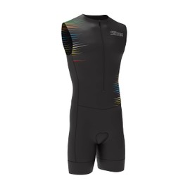 Men's Cycling Skinsuit Gel Padded One Piece Trisuit Bike Top Short Sublimated Unique Design Bib Shorts (Sleeveless-Black-MultiColour, M)