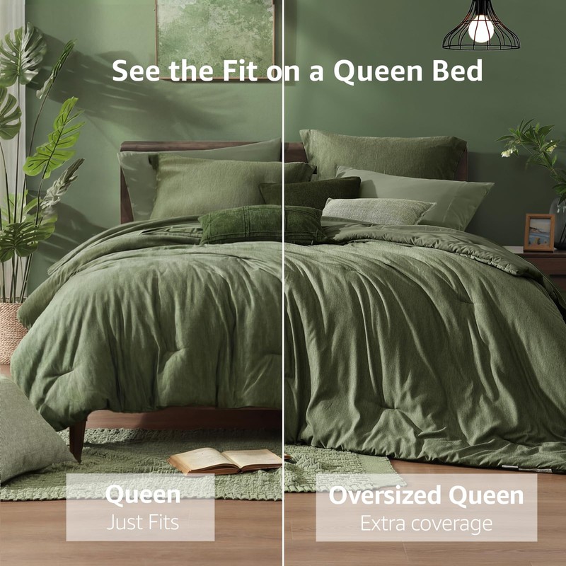 Monbix Queen Comforter Set - 7 Pieces Cationic Dyeing Olive