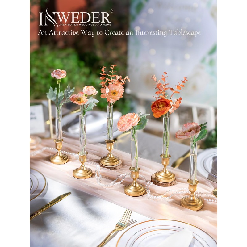 Inweder Bud Vases with Candlestick Holders: Set of 12 Clear