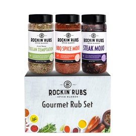 Rockin' Rubs Gourmet Seasoning Gift Set - 3 Full-Size Jars - Steak Mojo, BBQ Mojo, Tuscan Temptation - Gift for Men, Mom & Dad