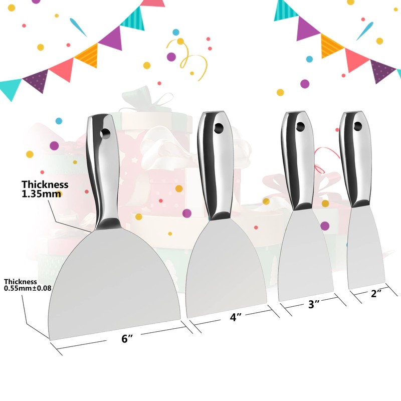 Putty Knife Set,4 PCS 2",3",4",6" One Piece Premium Polished All-Stainless
