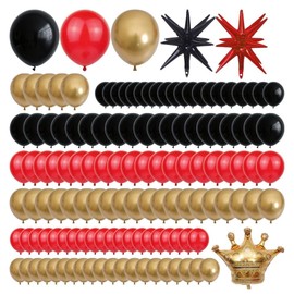 Uniquer 134Pcs Red Black Gold Balloons Arch Kit, Latex Balloons Crown Explosion Star Garland kit, Casino Theme Party Decorations