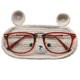 XHMQYC Crochet Cute Glasses Holder for Nightstand Eyeglass Case Knitted Animal Cat Pig Dog Bear Eyeglass Holder Stand Tray for Reading Desk Sunglass Storage - Bear