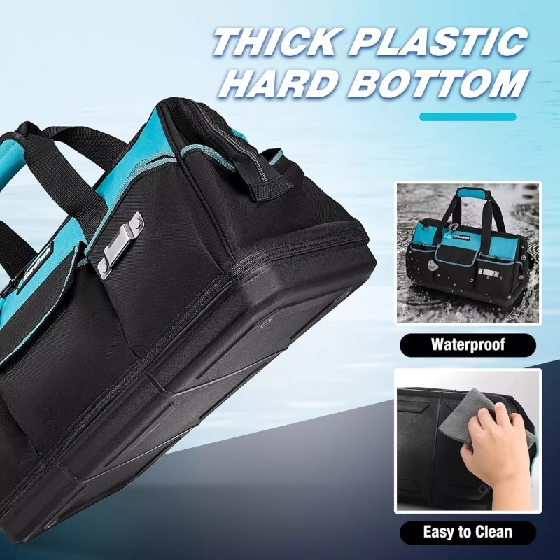 DURATECH 18-Inch Large Tool Bag w/Waterproof Hard Bottom Heavy Duty
