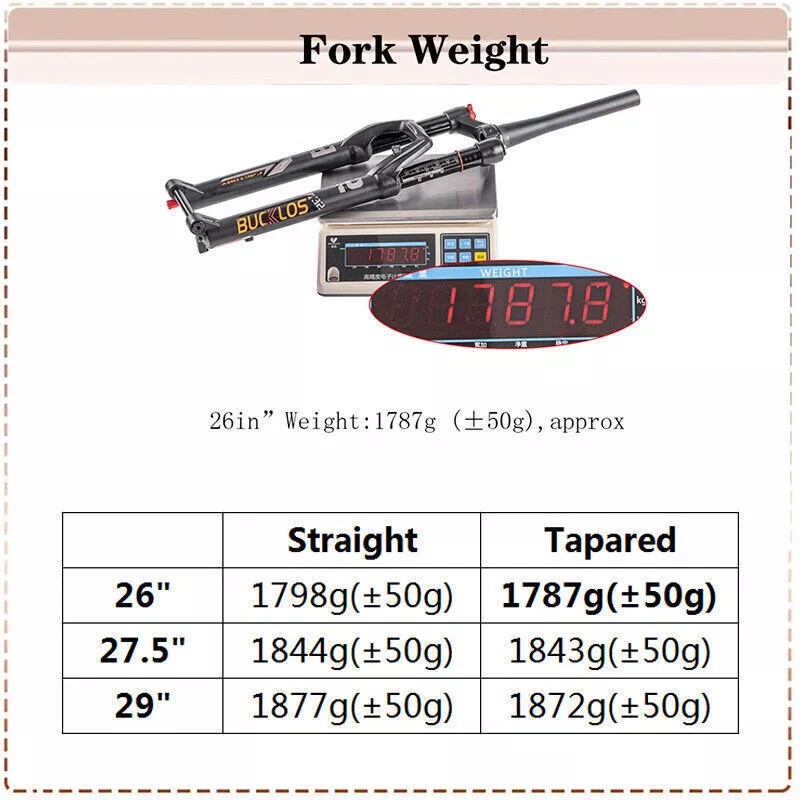 BUCKLOS FACTORY32 100*15mm 26/27.5/29" MTB Air Suspension Forks Straight Tapered
