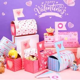 Harloon 24 Pcs Valentine's Day Mailbox Valentine's Day Party Favor Popcorn Treat Boxes Mini Mailbox Shaped Container Valentine Card Candy Favor Basket Classroom Supplies Valentine Gifts