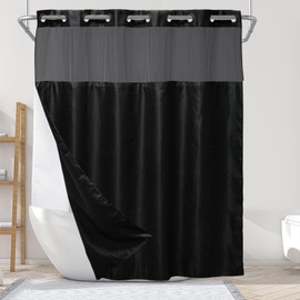 Final Friday Black Waffle Weave Shower Curtain with Snap in Liner Polyester Fabric Hotel and Spa Bathroom Decor Set Waterproof Detachable Washable No Hook 72 W x 74 H Inch