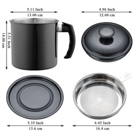 Evanda Oil Pot 1.4L 304 Stainless Steel Black Coating Oil Strainer with Saucer Not Easy to Drip, Filter Cartridge, Oil Strainer, Filter Residues, Oil Filter, Oil Filter, Frying Oil Container, Tempura