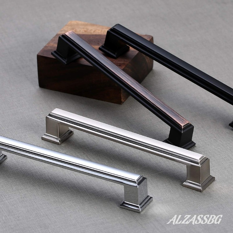 Alzassbg 6 Pack Matte Black Cabinet Pulls, 5 Inch(128mm) Hole