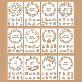 12 Pcs Journal Stencils for Painting Reusable Plastic 5.1×7.9 Inch December Month Creativity Stencils Drawing Templates for Crafts DIY Wall Canvas Notebook Knit Card Wood