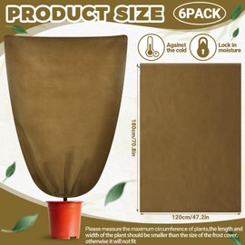 Wesnoy 6 Pcs Winter Plant Covers Freeze Protection 48" x 72" 2.2oz Large Tree Wrap for Winter with Drawstring and Zipper Frost Blankets for Plants Frost Cloth Outdoor Cold (Brown)