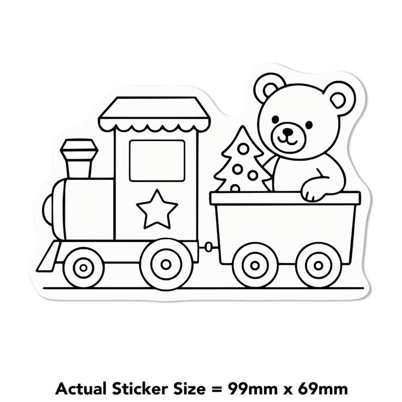 Medium 100mm 'Christmas Train with Teddy Bear' Permanent Sticker Decal