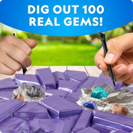 National Geographic Gigantic Gemstone Dig Kit – Excavate 100 Real Gems from a Giant Dig Brick, Gem Mining Kit for Kids, STEM Rock Collection Activity, Includes Tools & Learning Guide