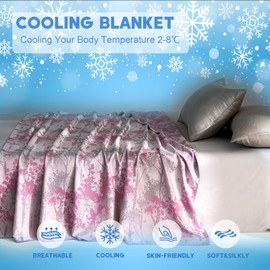 Cooling Blanket for Hot Sleepers Lightweight Summer Cold Bed Blanket for Sleeping Bed Travel Outdoor Ultra Soft Cool Breathable Ice Bed Blanket for Night Sweats (Boho Pink, 60x80 Inch)