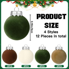 YUJUN 12 PCS Christmas Large Velvet Balls Ornaments 3.14In Shatterproof White Green Tree Hanging Plastic Ball Set Xmas Bulk Flocked Ornaments for Christmas Tree Home Party Wreath Decorations
