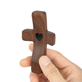 Yookin Cross My Heart | Encouragement Gift 5 inches Long Wooden Cross Fingertip Stress Relief Gifts Pocket Small Cross Christmas Gift Handheld Wooden Cross(Walnut)
