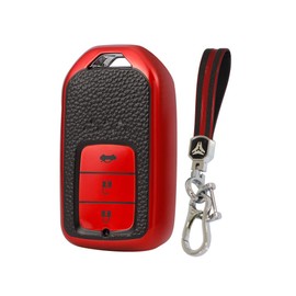 Honda Exclusive Leather Type A 3 Button (Trunk Opening) TPU Soft Smart Key Case Red