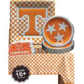 University of Tennessee Vols party supplies with UT tablecloth plates and napkins (49 piece set) for graduation, football tailgating, and birthday party decorations (Serves 16) (Tennessee Volunteers)