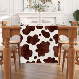 Jiudungs Linen Watercolor Cow Print Table Runner 108 Inches Long Cowhide Tablecloth Farm House Barnyard Animals Western Party Home Kitchen Table Decoration